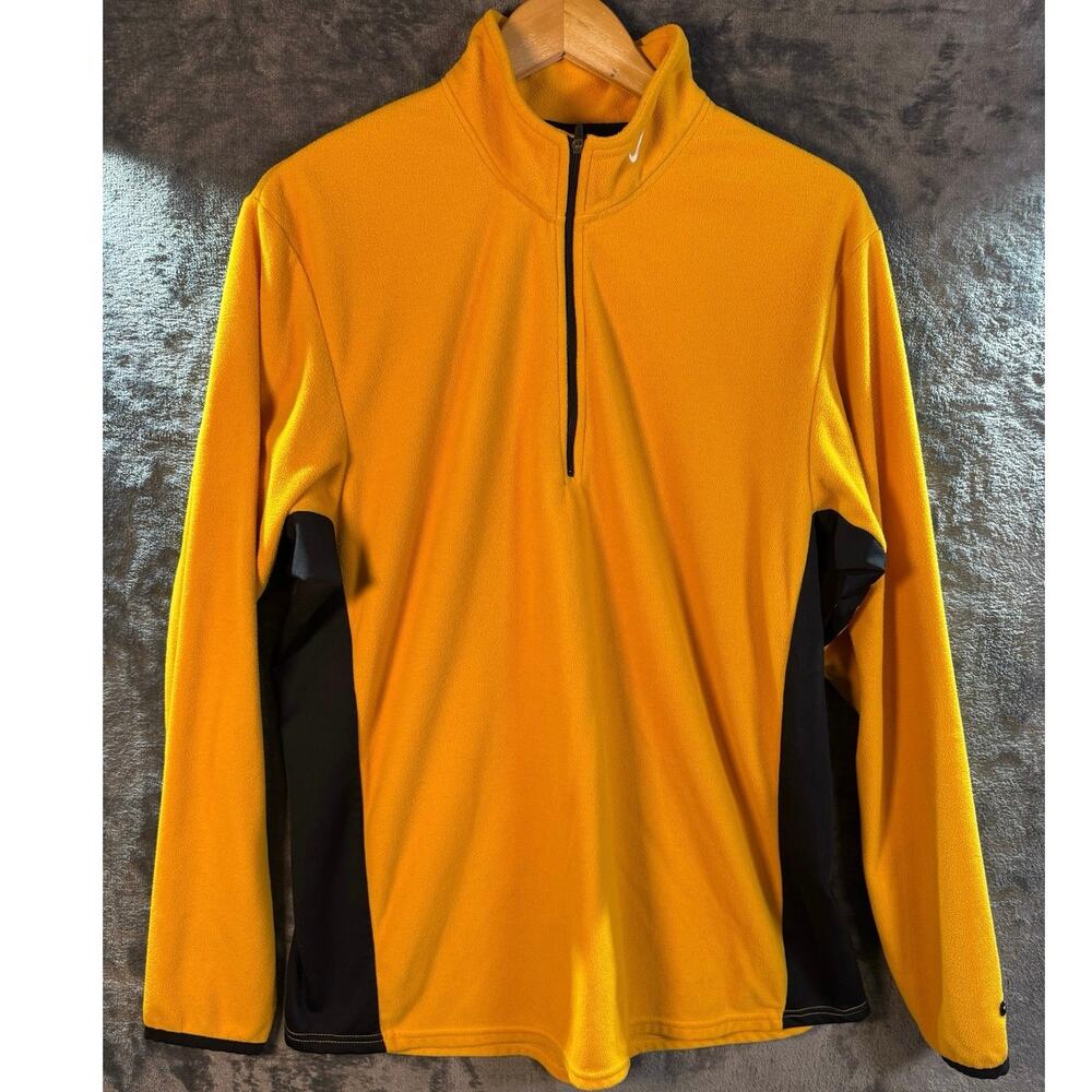 VTG 90s Nike Therma-FIT 1/4-zip fleece pullover in marigold yellow and black XL